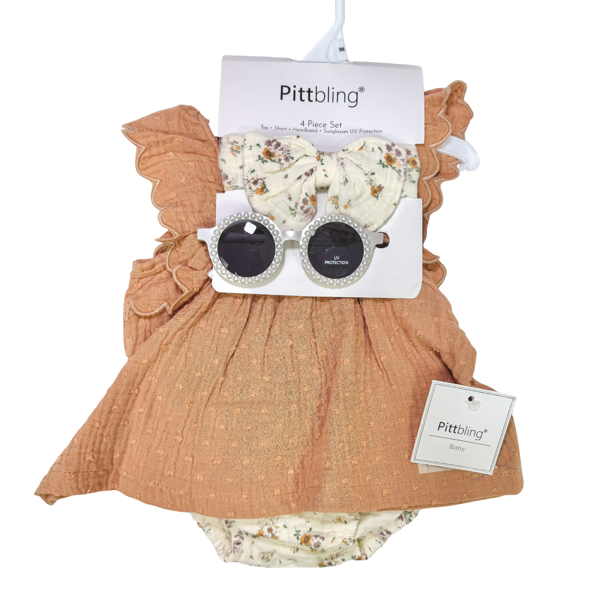 Clara 4 Piece Baby Doll Dress Set - Brown Floral (GS20)