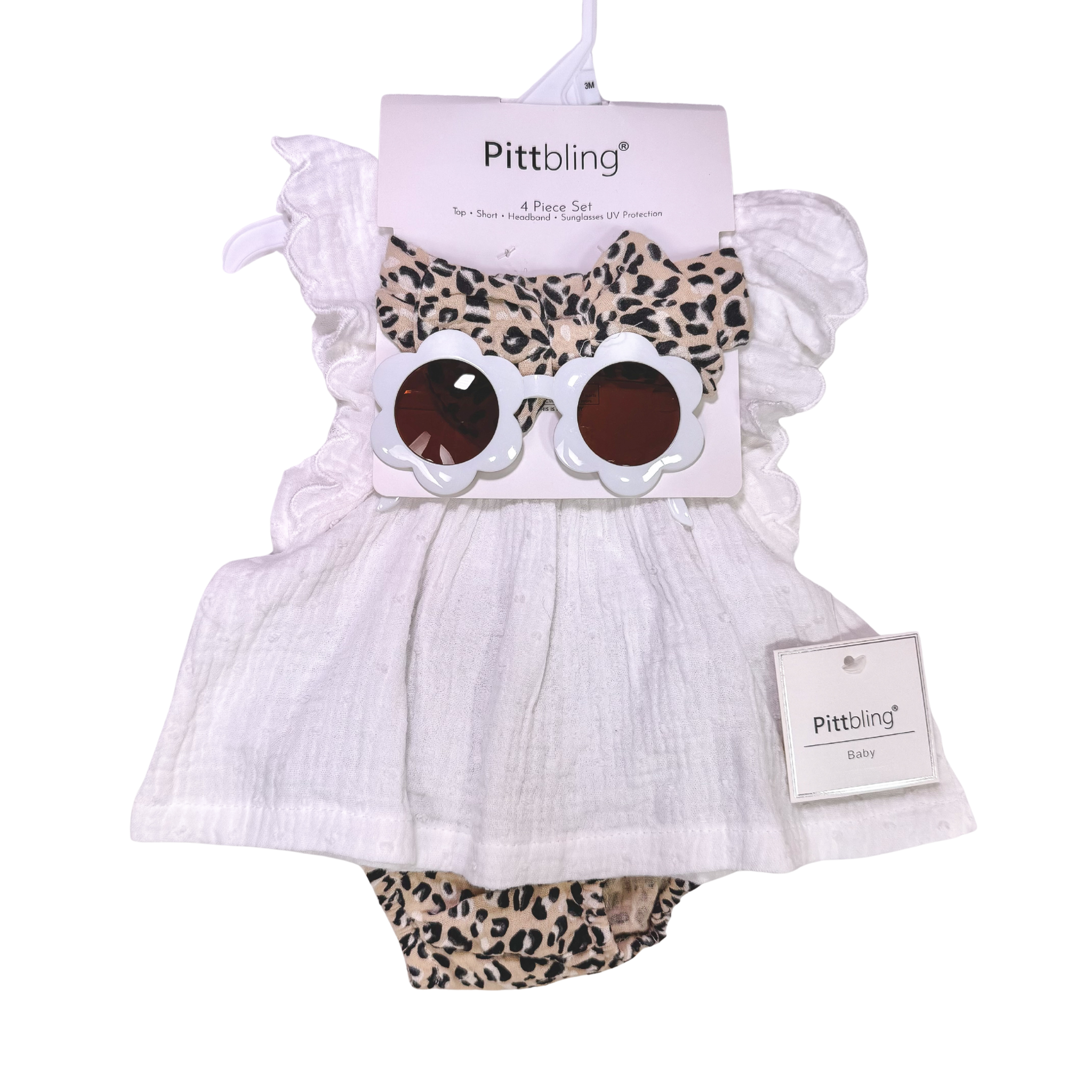 Clara 4 Piece Baby Doll Dress Set - White Leopard (GS22)