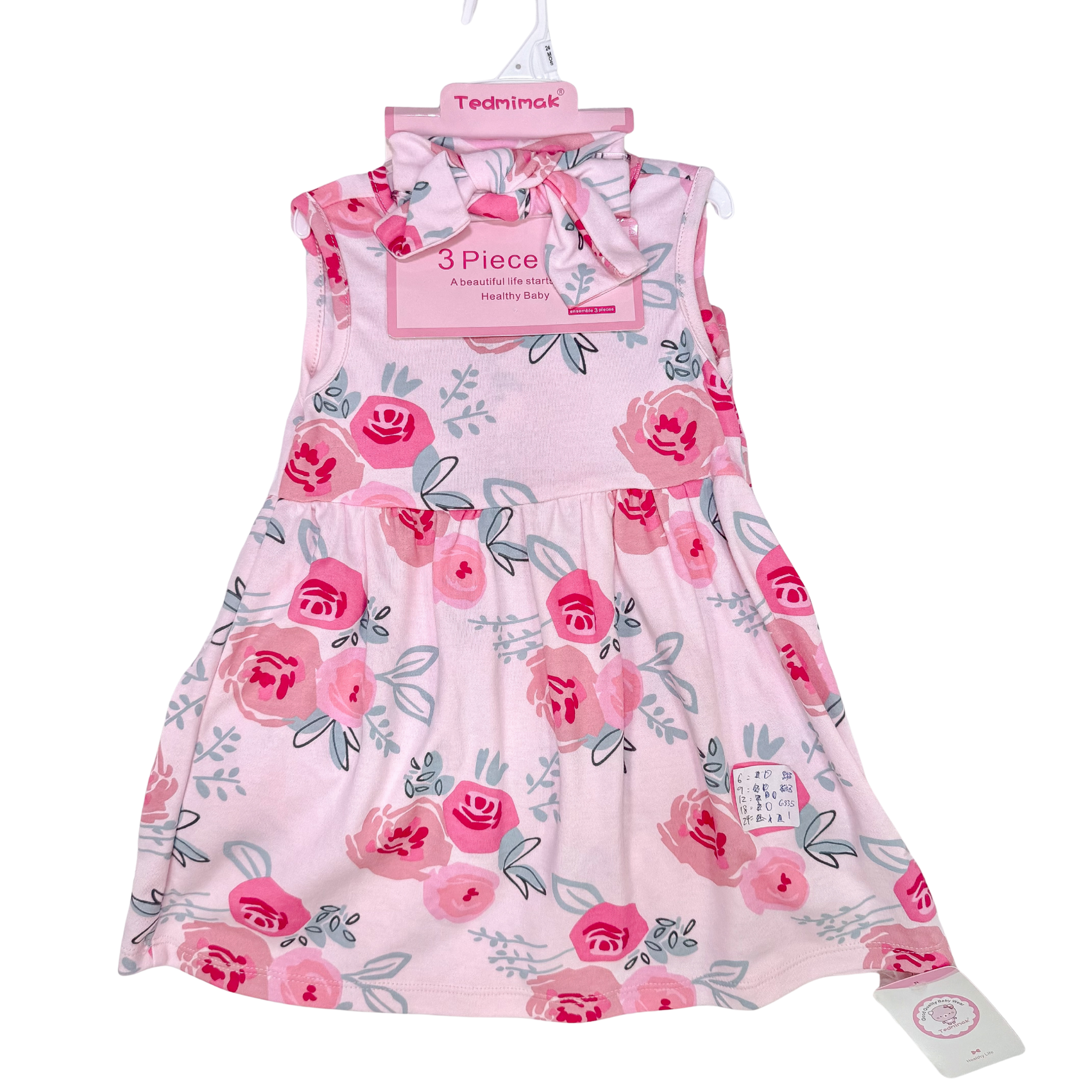 Thea 3 Piece Baby Doll Dress Set - Pink Rose (GS35)